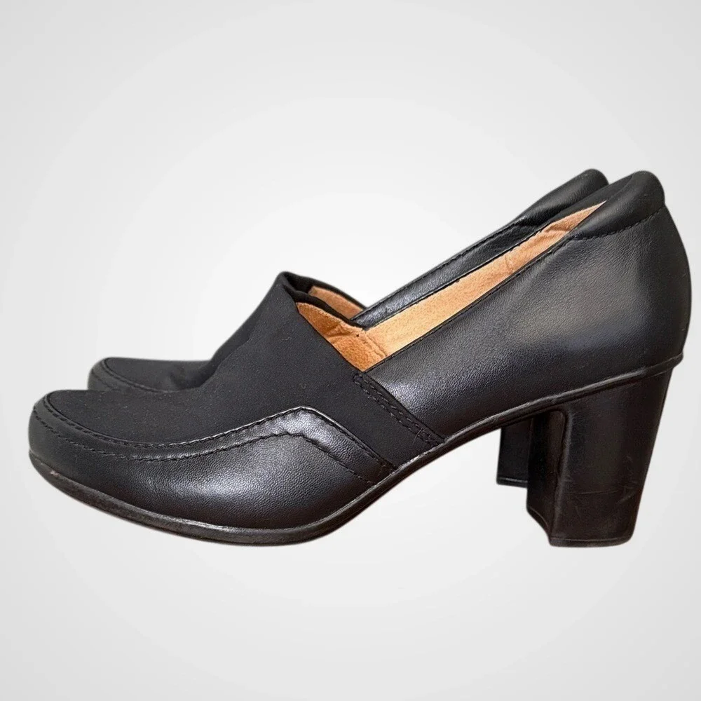 Naturalizer Womens Black Leather Fabric Slip On Block Heel Pumps‎ Shoes Comfort